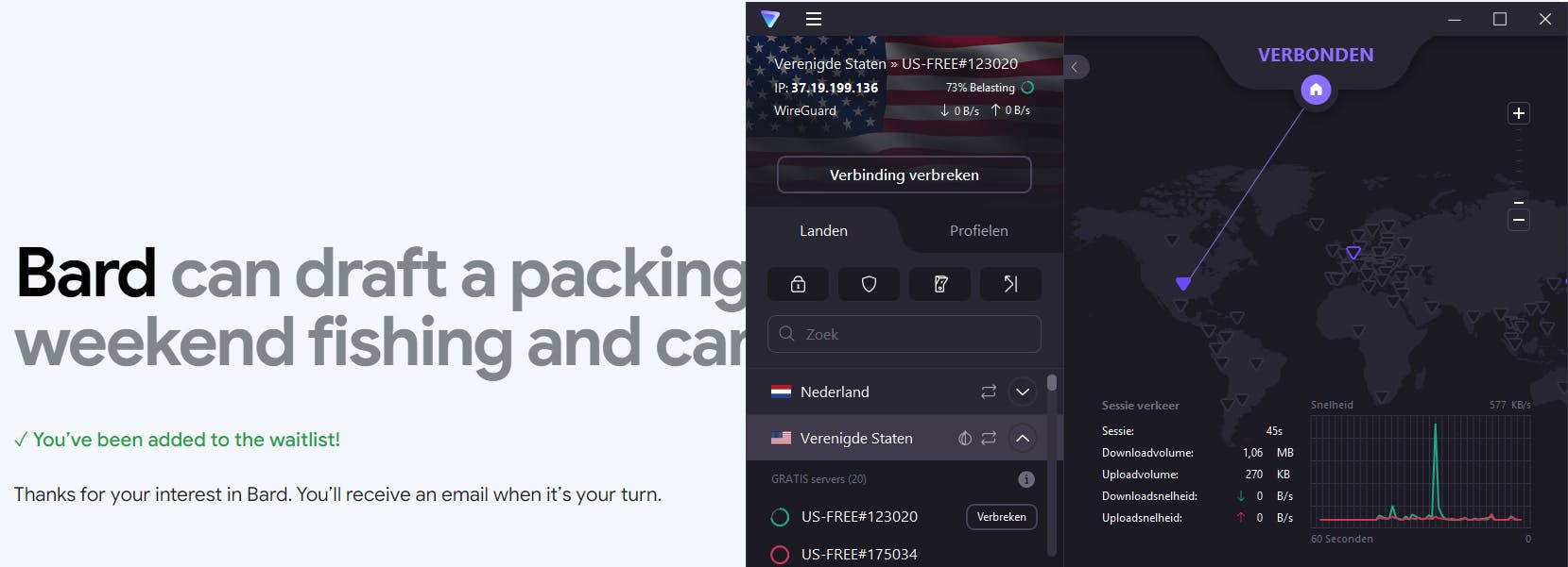 Momenteel is Google Bard (officieel) alleen in de VS en het VK beschikbaar.