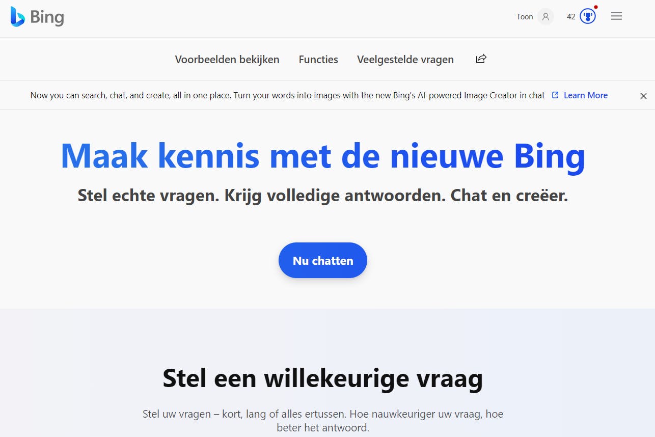 Meld je aan met je Microsoft-account om met de nieuwe Bing te chatten.