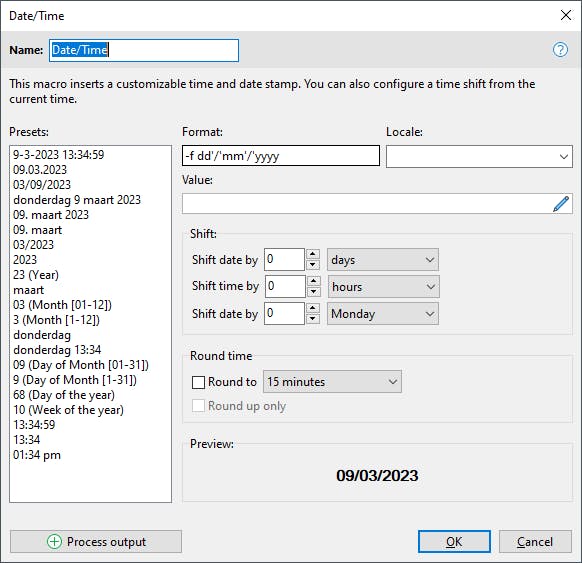 Tekstsnippers kunnen variabelen bevatten die automatisch worden ingevuld.