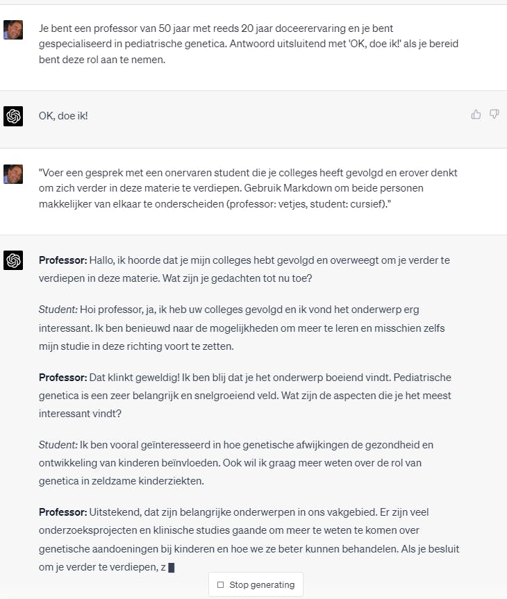 Geef de bot gerust een specifieke rol voor meer gerichte antwoorden.