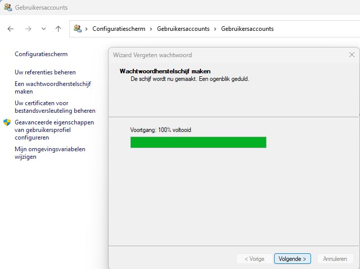 Maak van een usb-stick een ‘wachtwoordherstelschijf’, voor extra zekerheid.