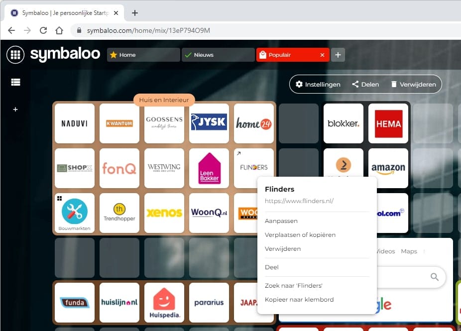 Door met de rechtermuisknop op een blokje te klikken, krijg je de opties voor dat blokje te zien.