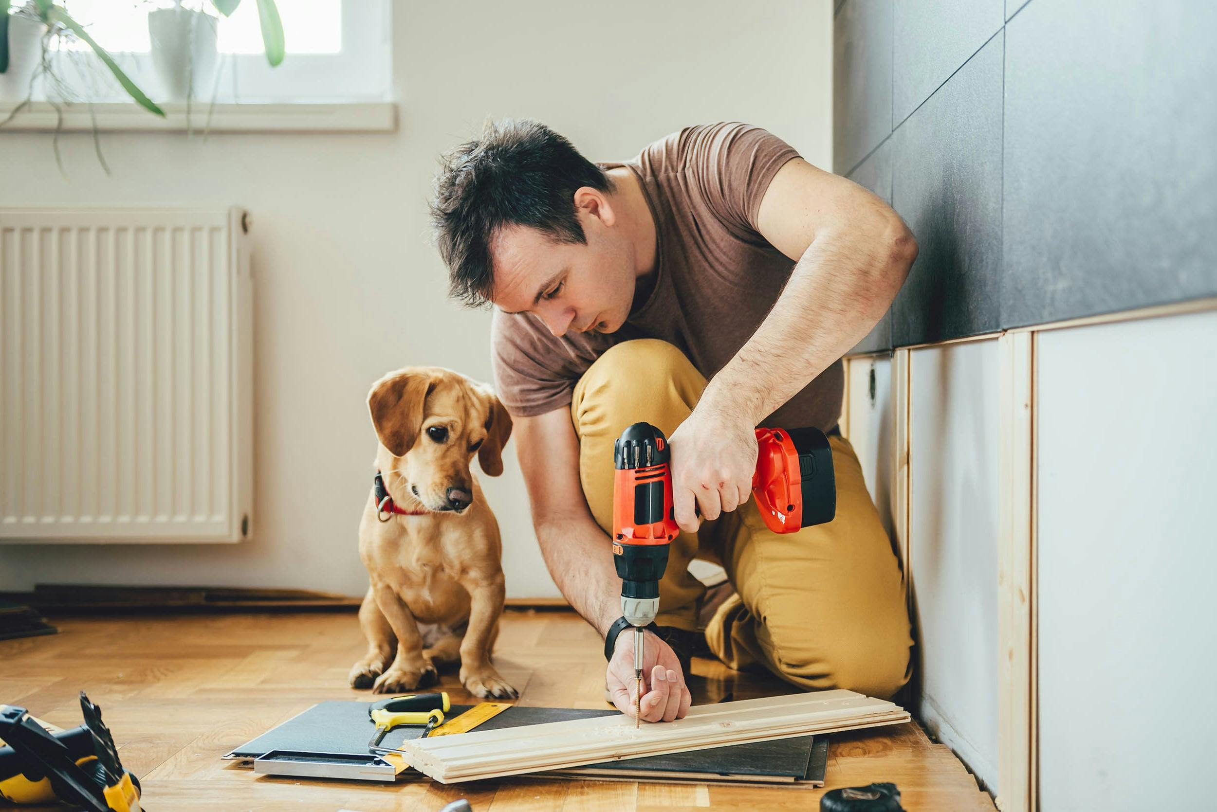 Klussende man met hond