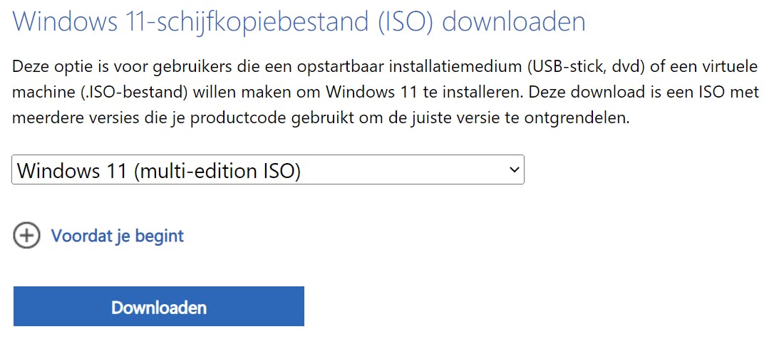 Windows als iso-bestand downloaden.