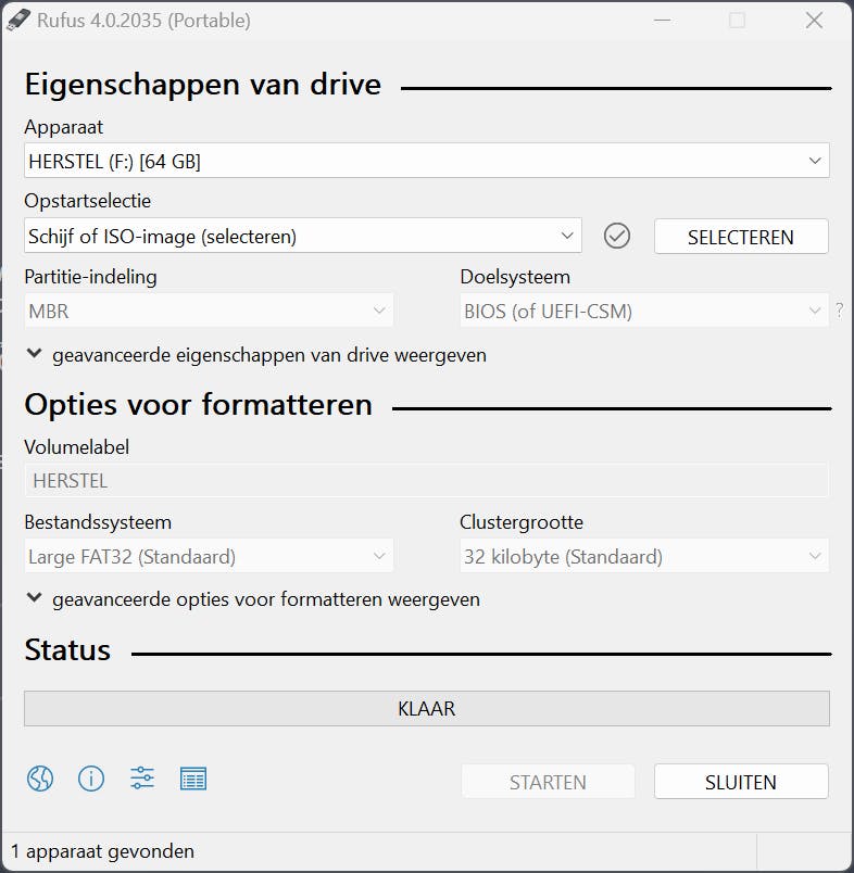 Met Rufus maak je ook eenvoudig een opstartbare usb-stick.
