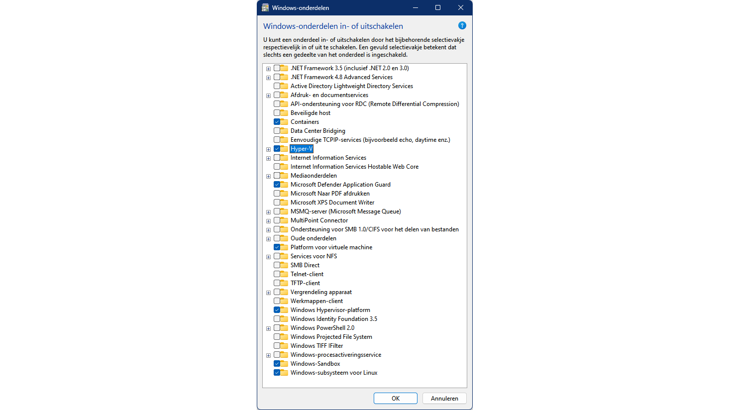 In Windows Home vind je drie virtualisatiefuncties. In Pro en hoger zijn er dat zeven.