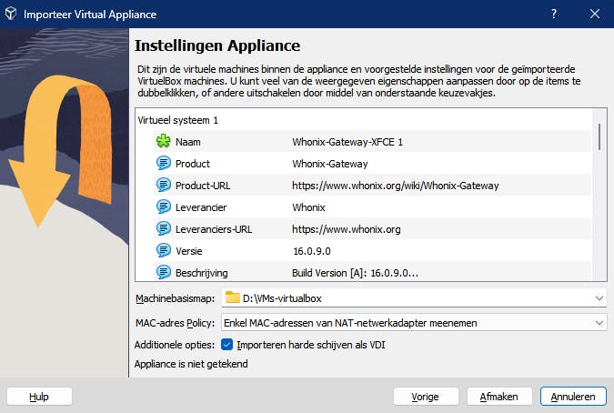 Een goed geconfigureerde appliance importeren, is zo gebeurd.