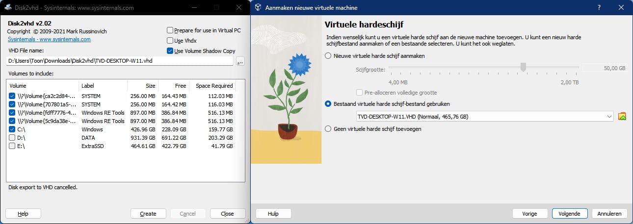 Disk2vhd: van fysieke naar virtuele schijf (in een arbeidsintensief proces).