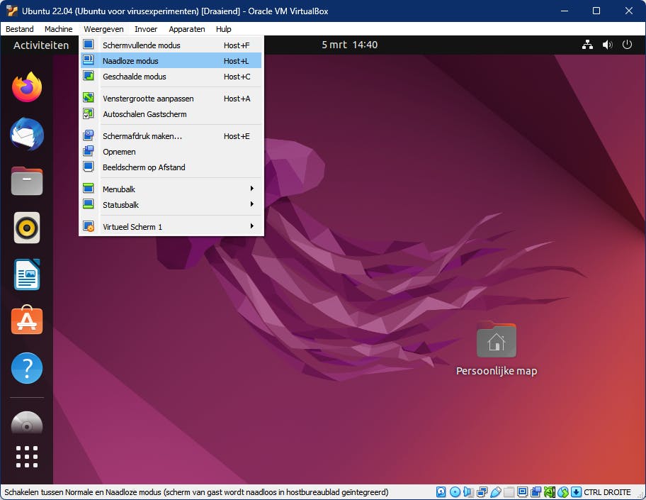Er zijn verschillende weergaves mogelijk voor je virtuele machine.