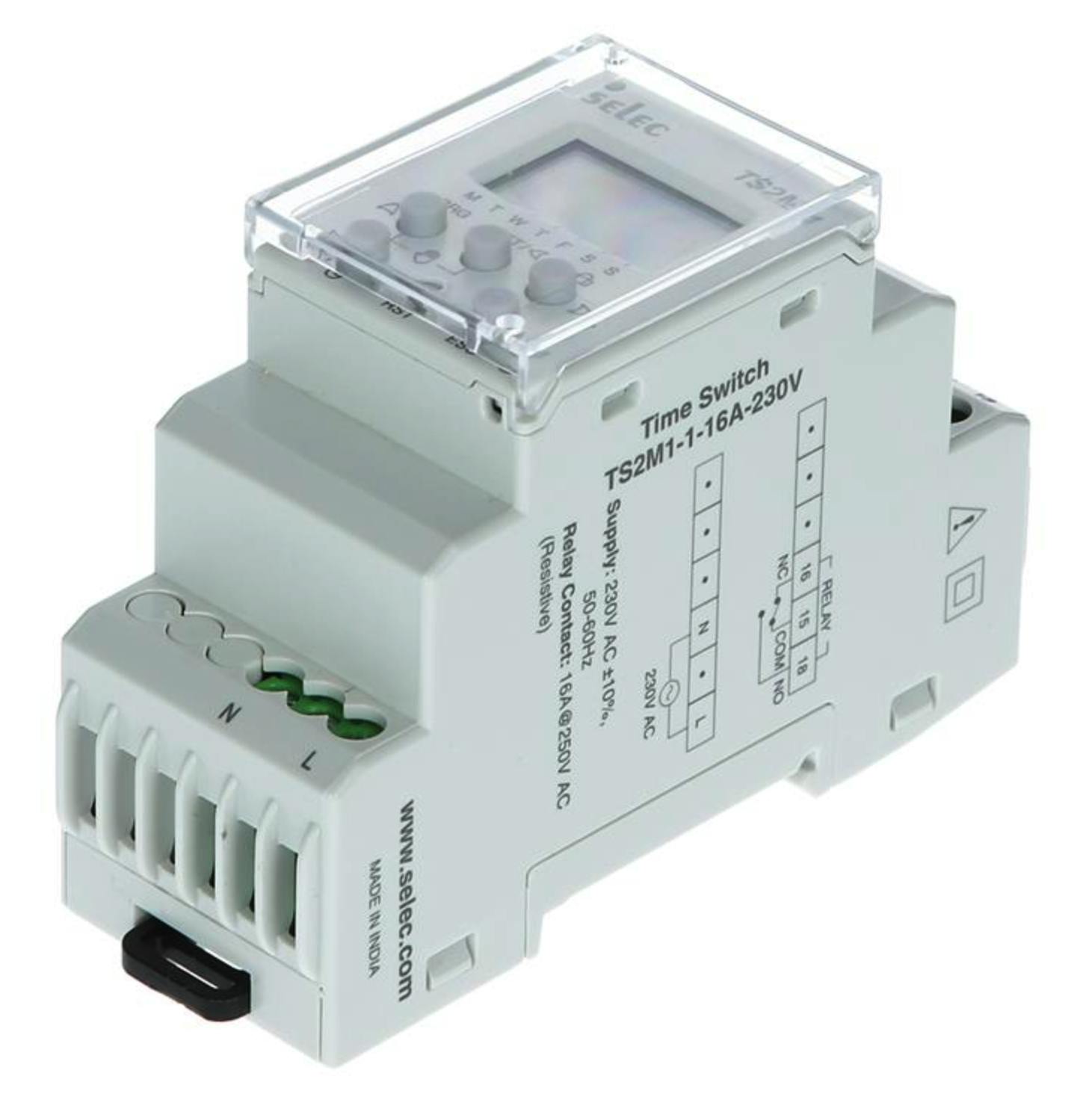 Een  16A-tijdschakelklok om op het elektrische verdeelbord te installeren. | Foto: Selec