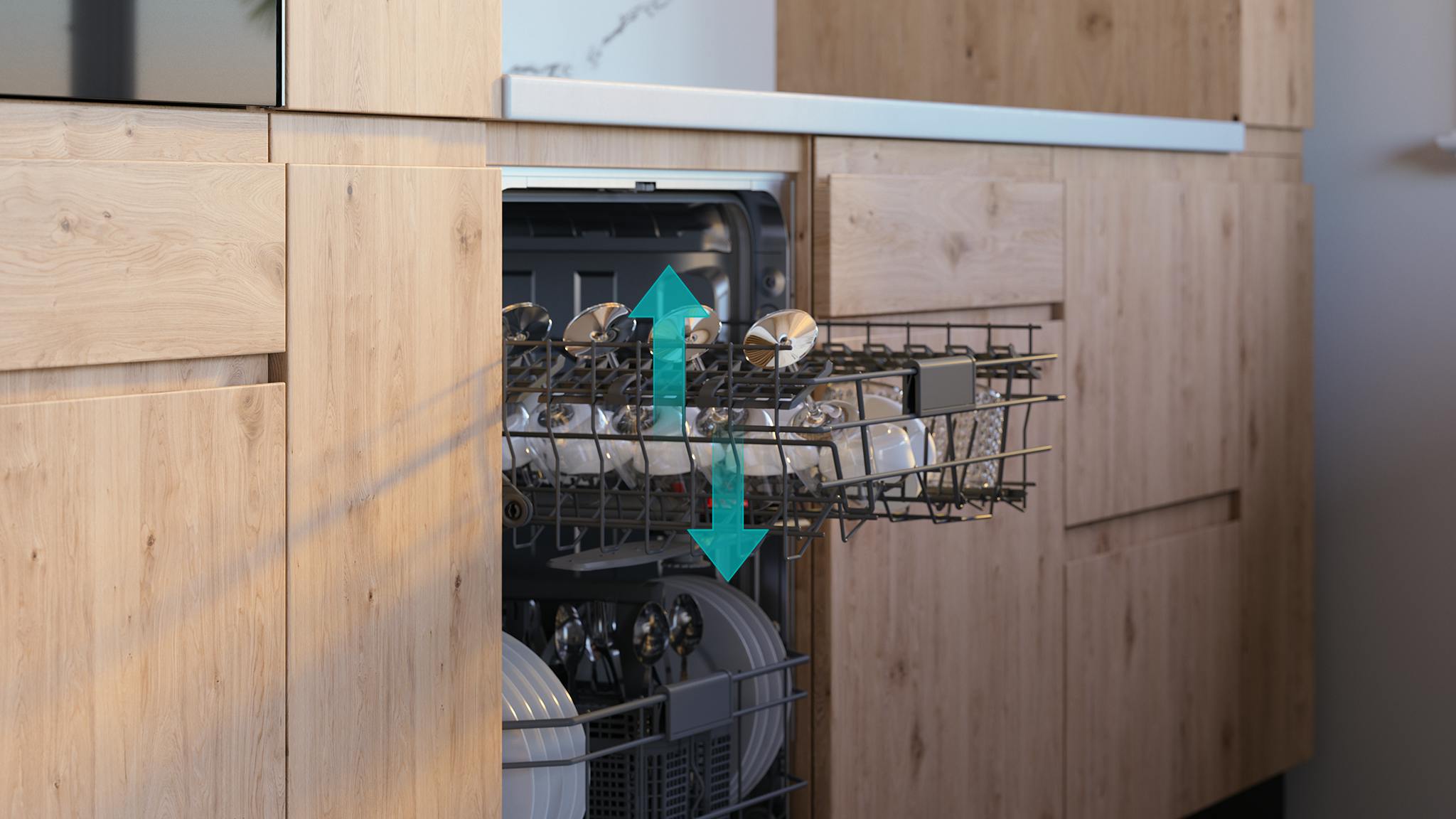 Bovenlade van vaatwasser in hoogte verstelbaar