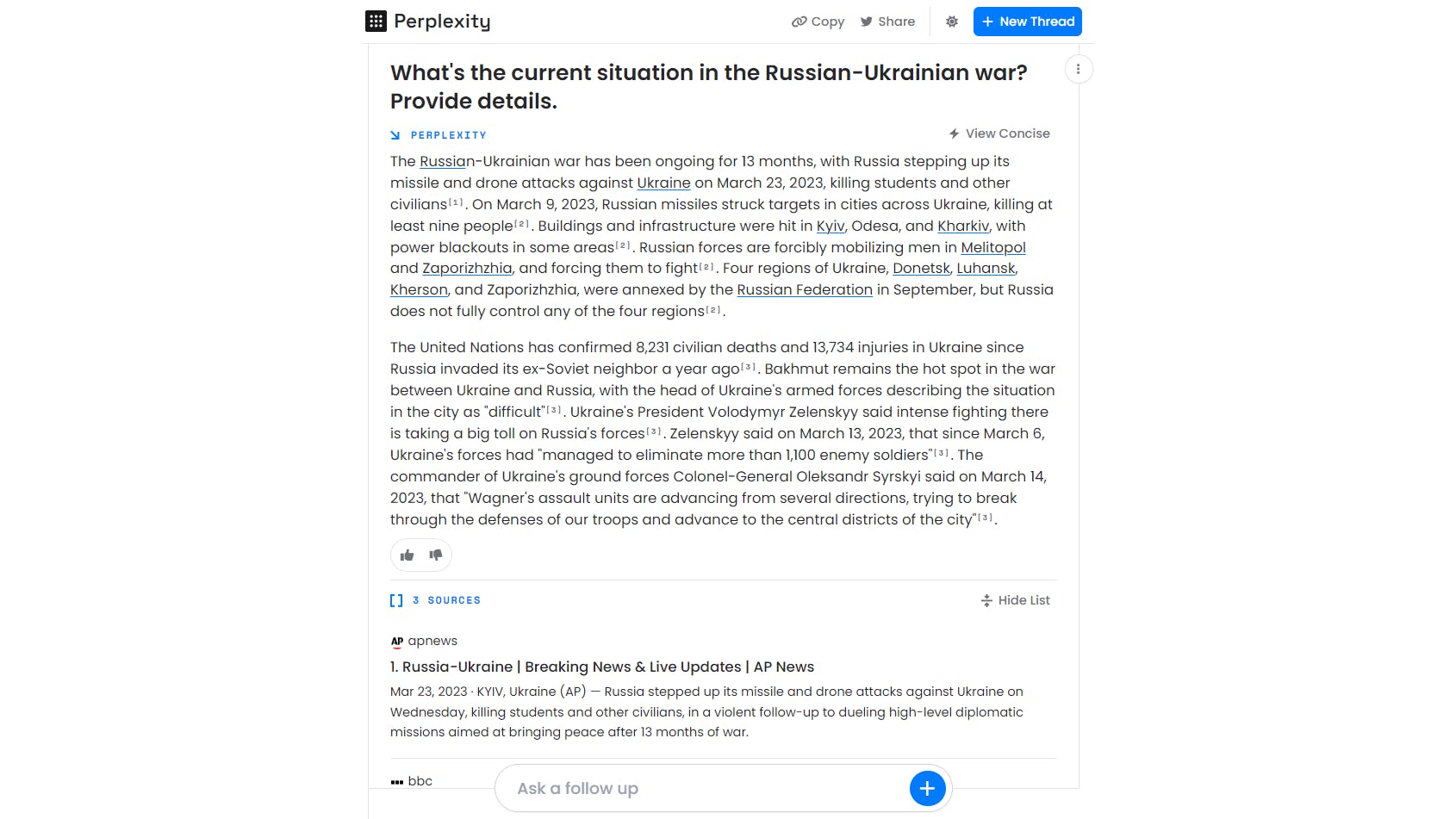 Perplexity.ai is niet alleen gratis, met een druk op de knop krijg je ook een beknopte of uitgebreidere respons.