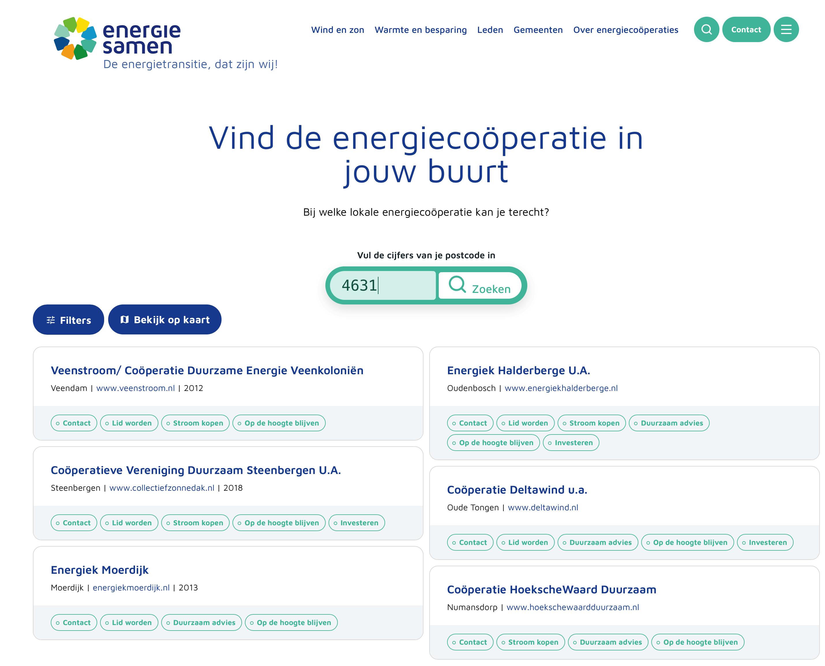 Via een zoekmachine vind je projecten in de buurt.