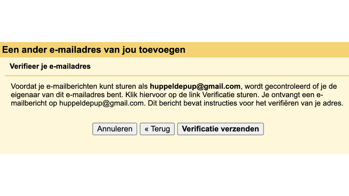 Je moet de alias nog even verifiëren.
