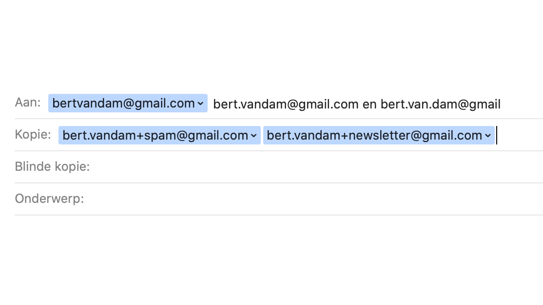 Al deze varianten verwijzen naar hetzelfde e-mailadres.