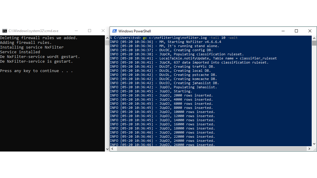 De installatie van NxFilter is (op de achtergrond) volop bezig.