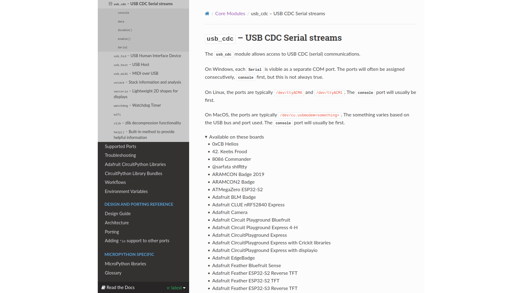 Zoek in de documentatie van CircuitPython op of je microcontrollerbordje USB CDC ondersteunt.