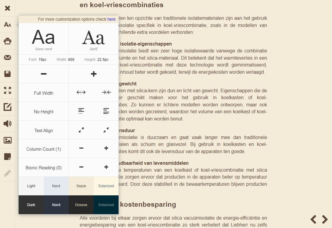 Reader View: voor gefocust lezen, zonder storende of overbodige elementen.