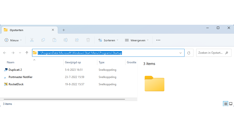 Apps in deze map worden automatisch opgestart voor alle gebruikers.