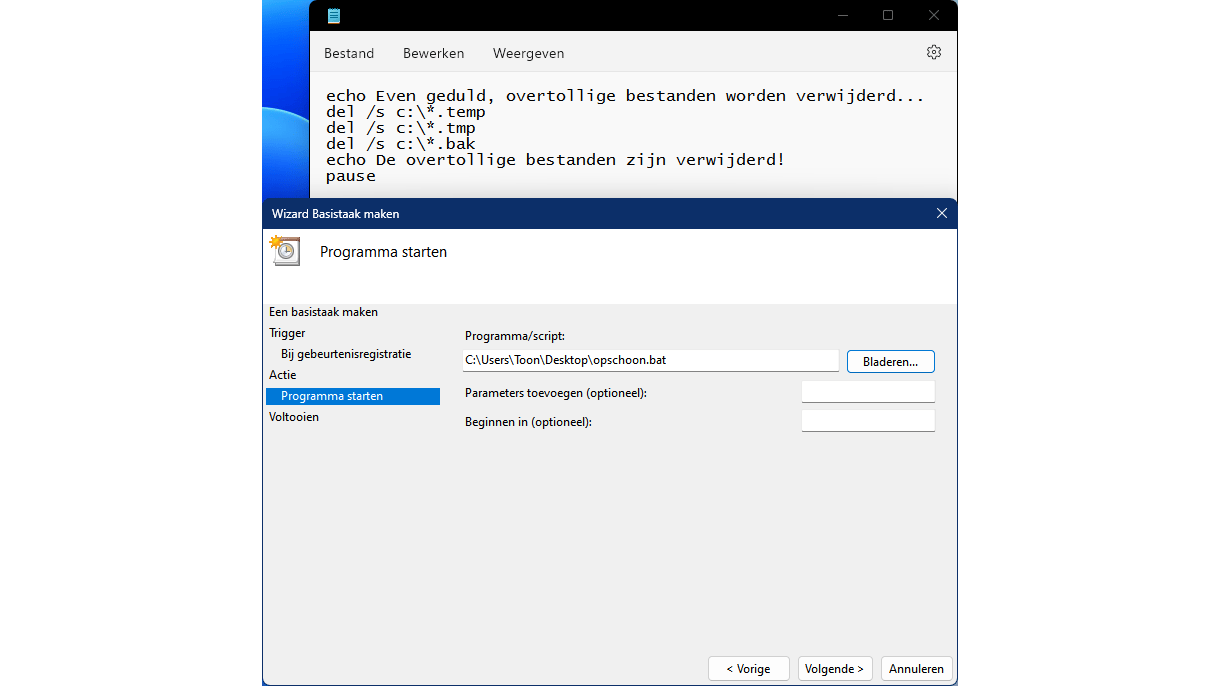 Je kunt net zo goed een (batch)script met meerdere commando’s inplannen.