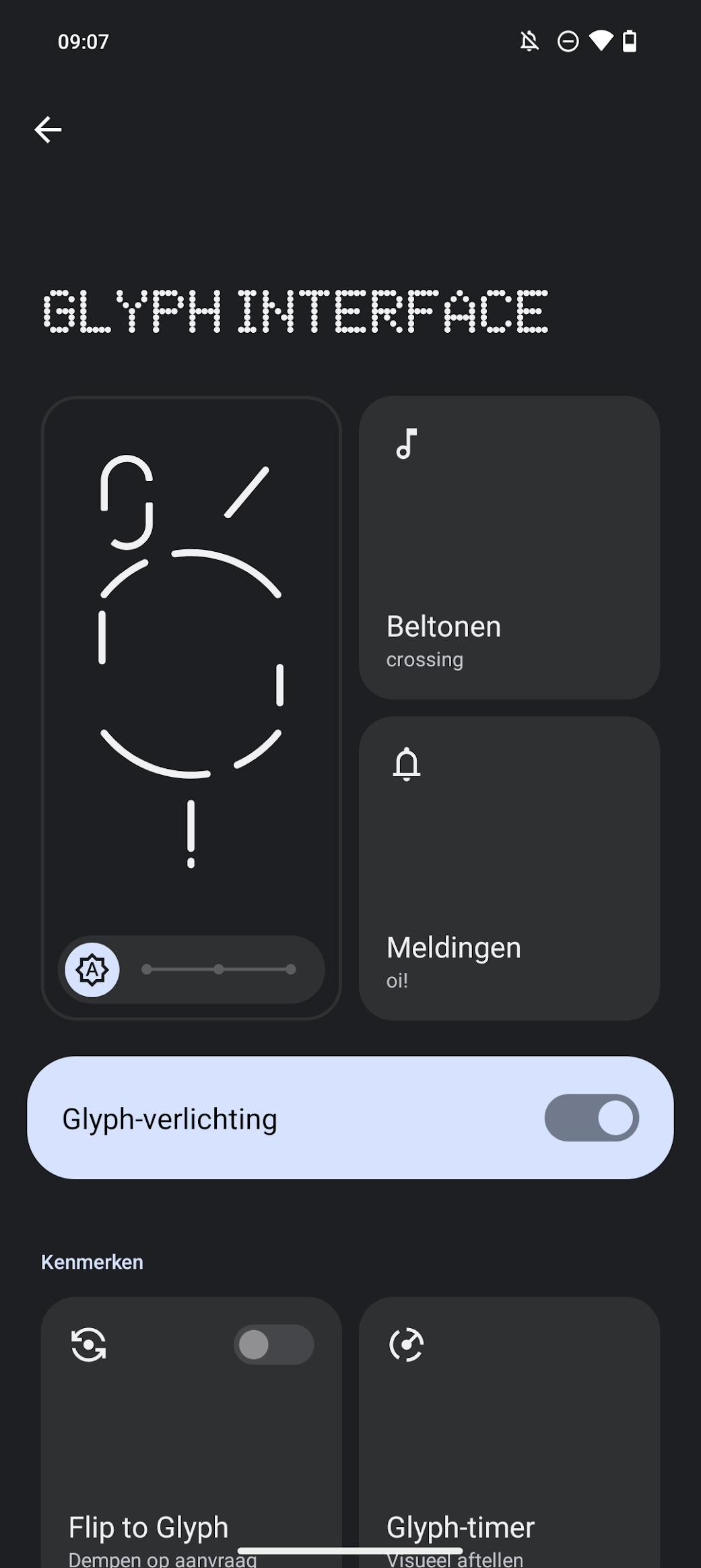 Instellingen voor de verlichting op de achterkant.