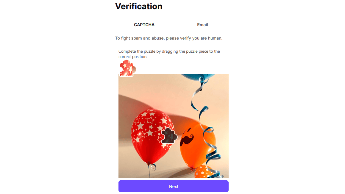 Om te bewijzen dat je geen robot bent, moet je een puzzelstukje op de juiste plaats slepen.