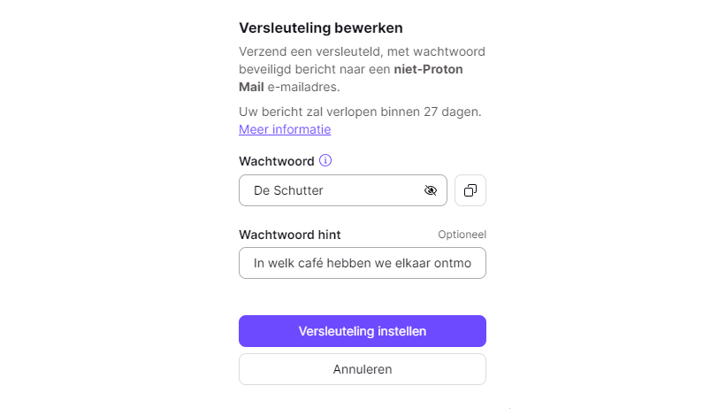 Je kunt een wachtwoord ook van een hint voorzien.