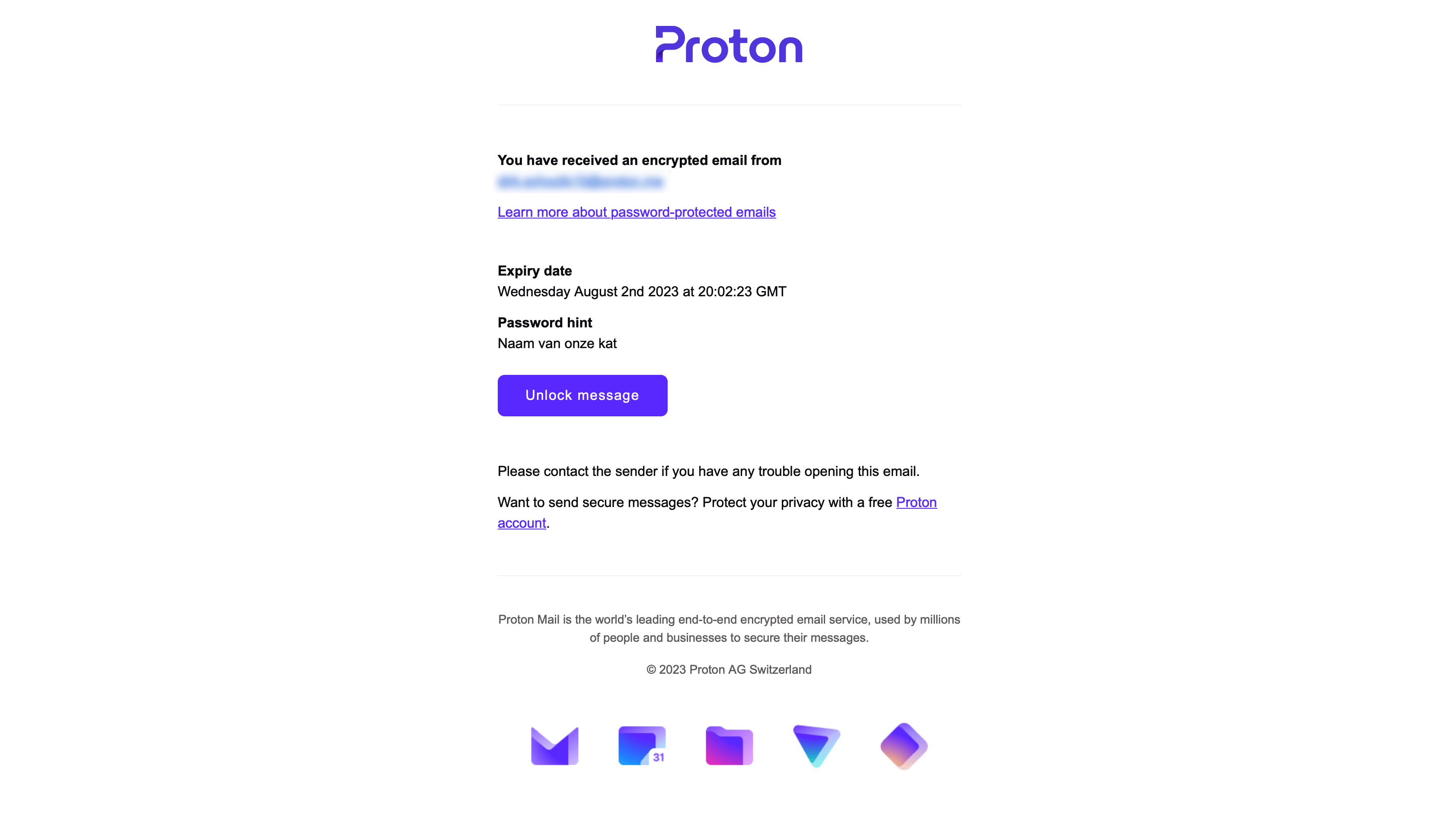 De ontvanger krijgt een verwijzing naar het bericht dat op hem wacht.