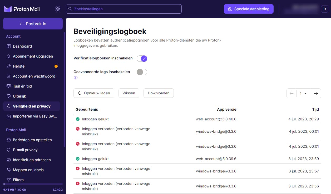 Controleer de veiligheid van je account in het Beveiligingslogboek.