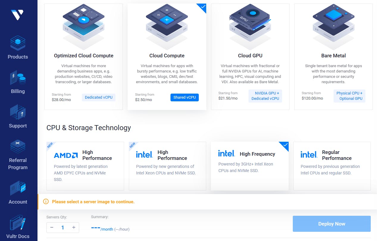 Soms kun je ook nog het platform kiezen waarop de VPS is gebaseerd.