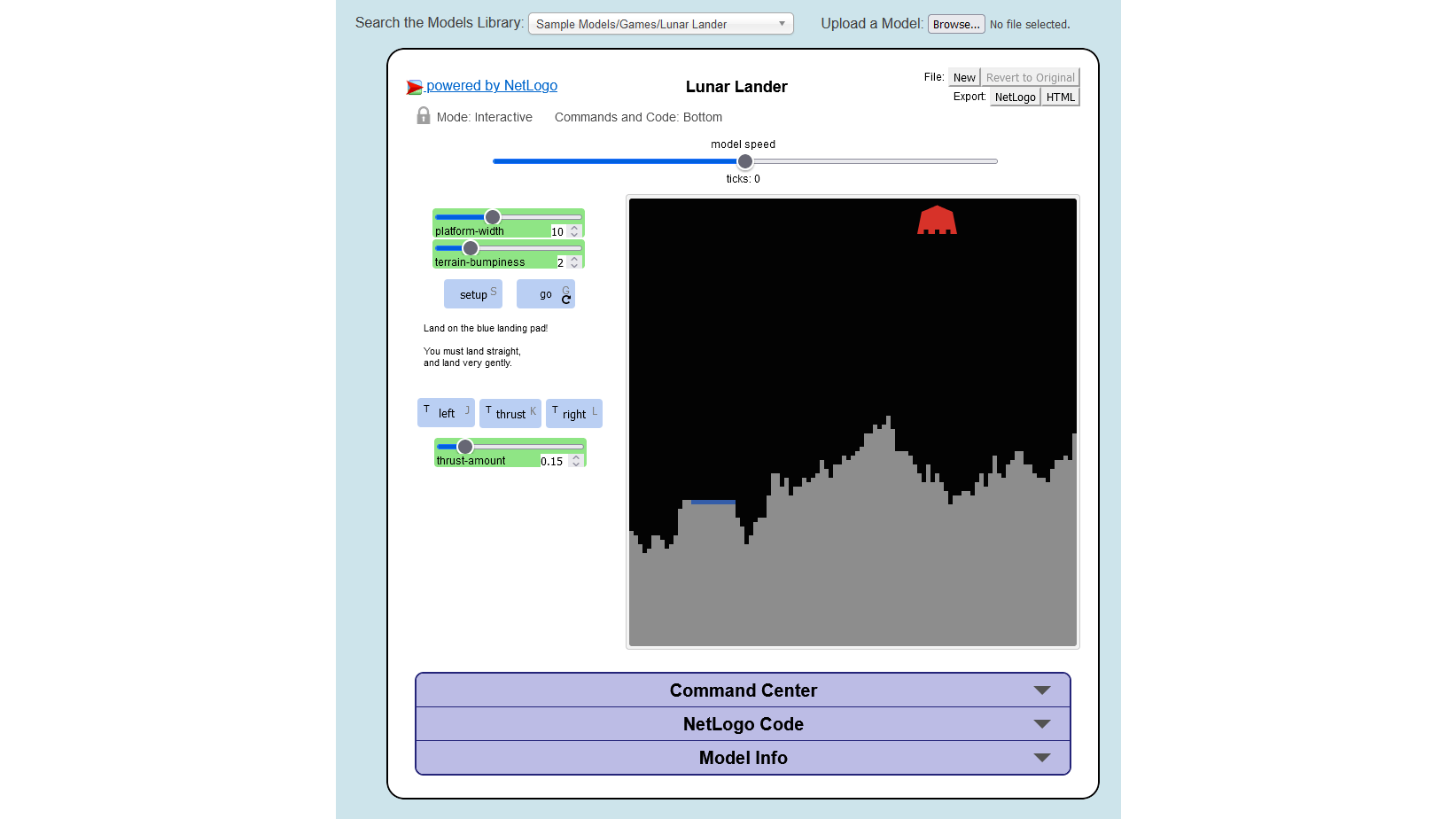 Een versie van het oude spelletje Maanlander.