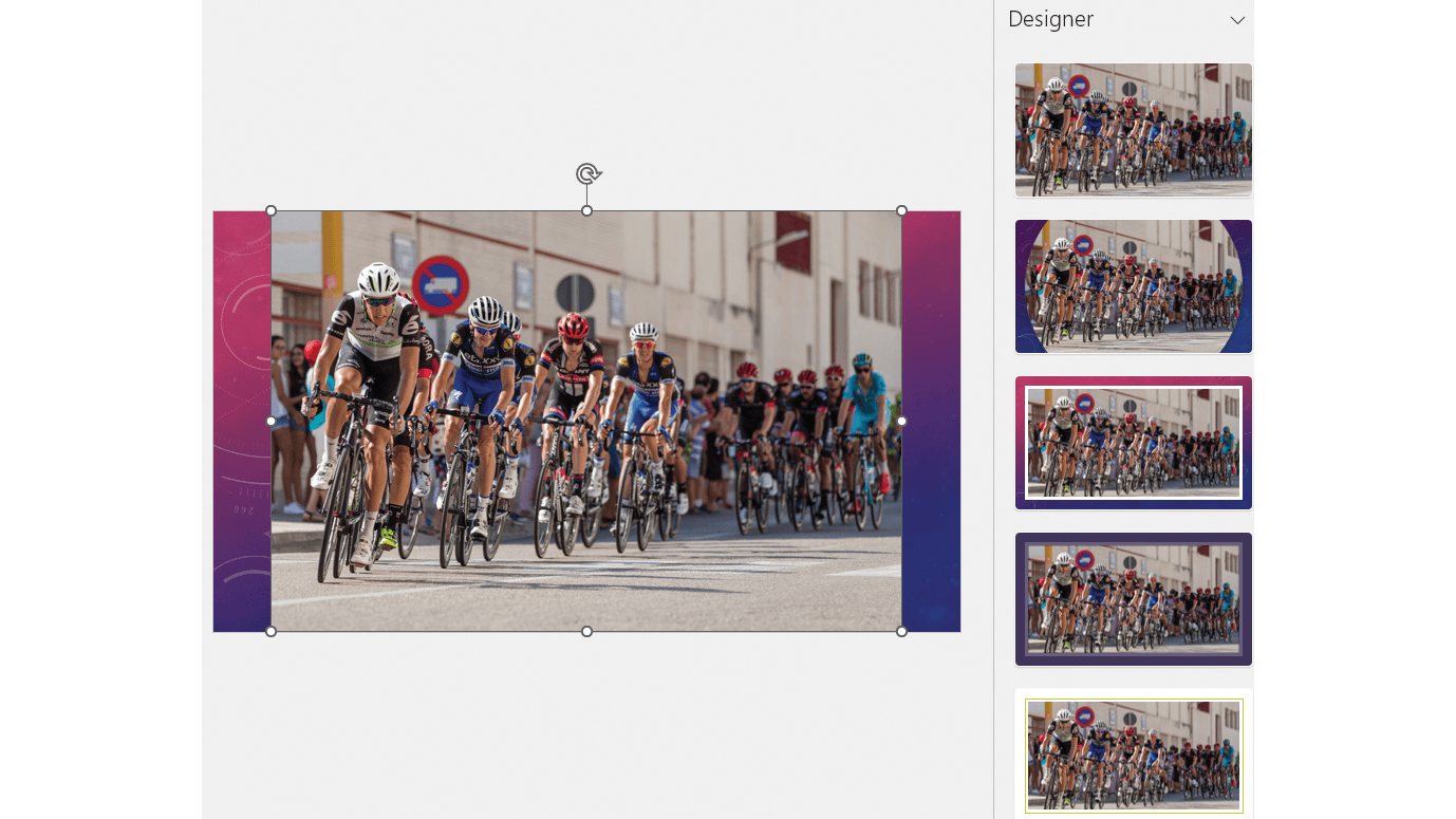 Hier stelt Designer voor om de foto over de volledige breedte van de dia te verdelen.