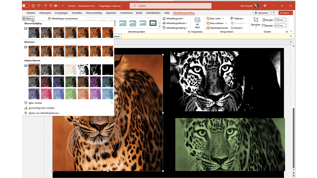 Met de functie Kleuren kun je ook kleuren onderdrukken.