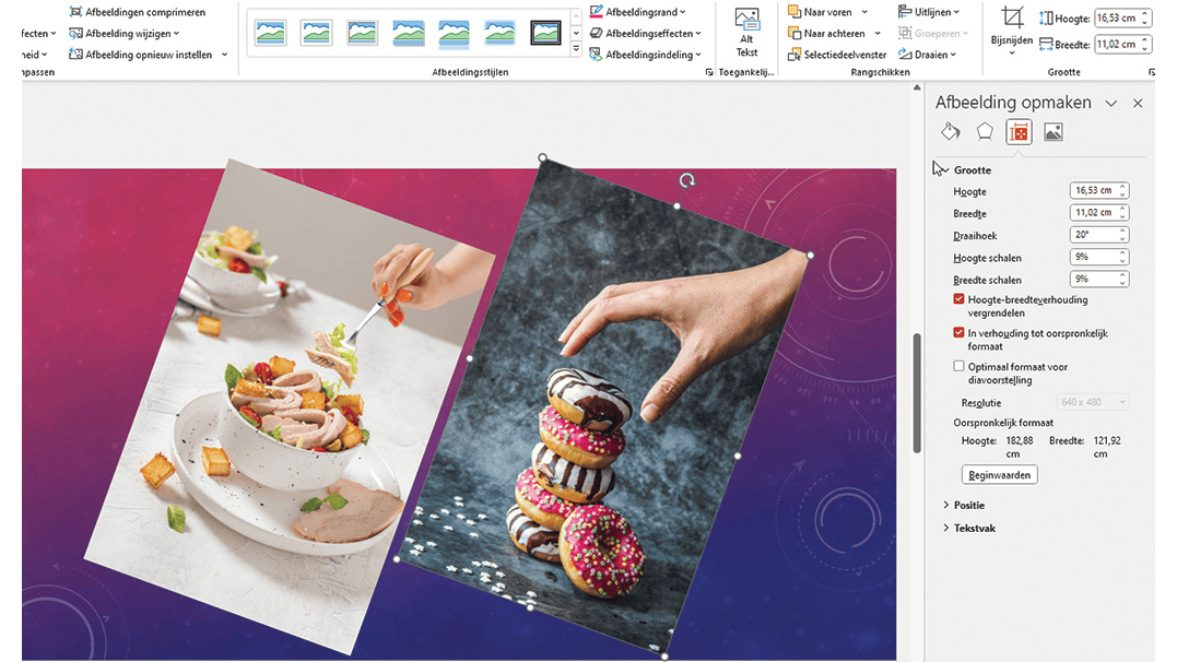 Beide foto’s zijn geroteerd in een hoek van 20°.