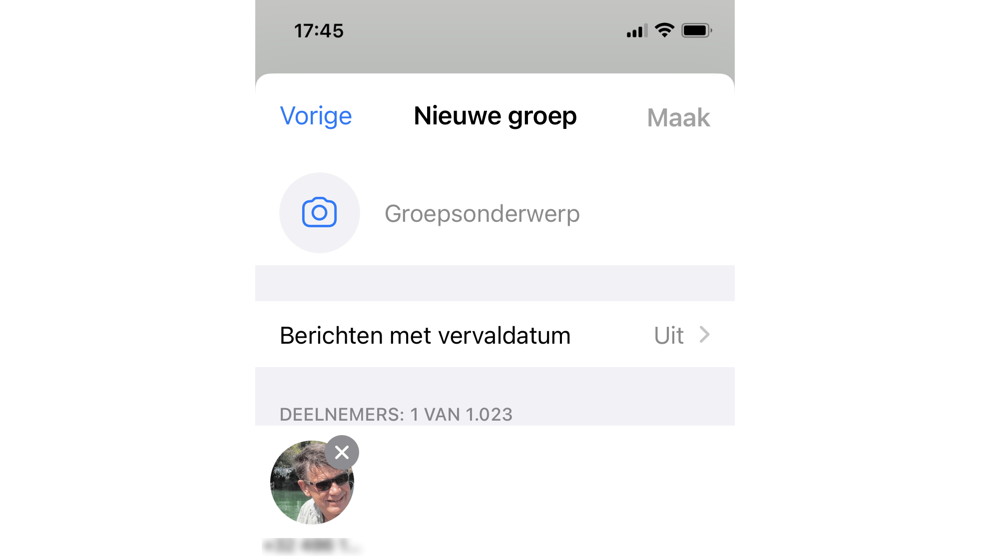 Maak een groep waarbij jezelf nog als enige lid overblijft.