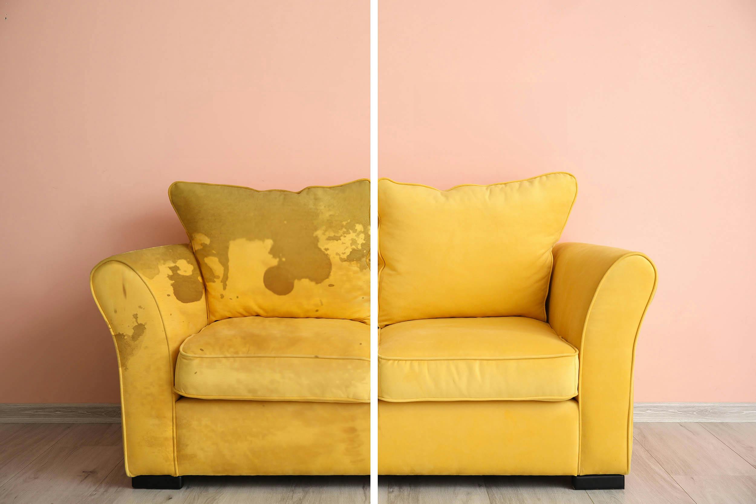 Bank voor en na schoonmaken