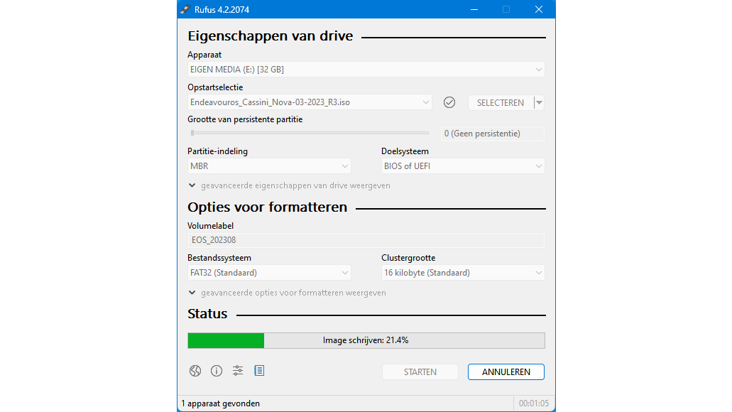 Rufus maakt in enkele minuten een opstartbare usb-stick.