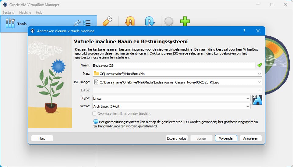Maak met VirtualBox een virtuele machine en gebruik het besturingssysteem in een eigen dialoogvenster.
