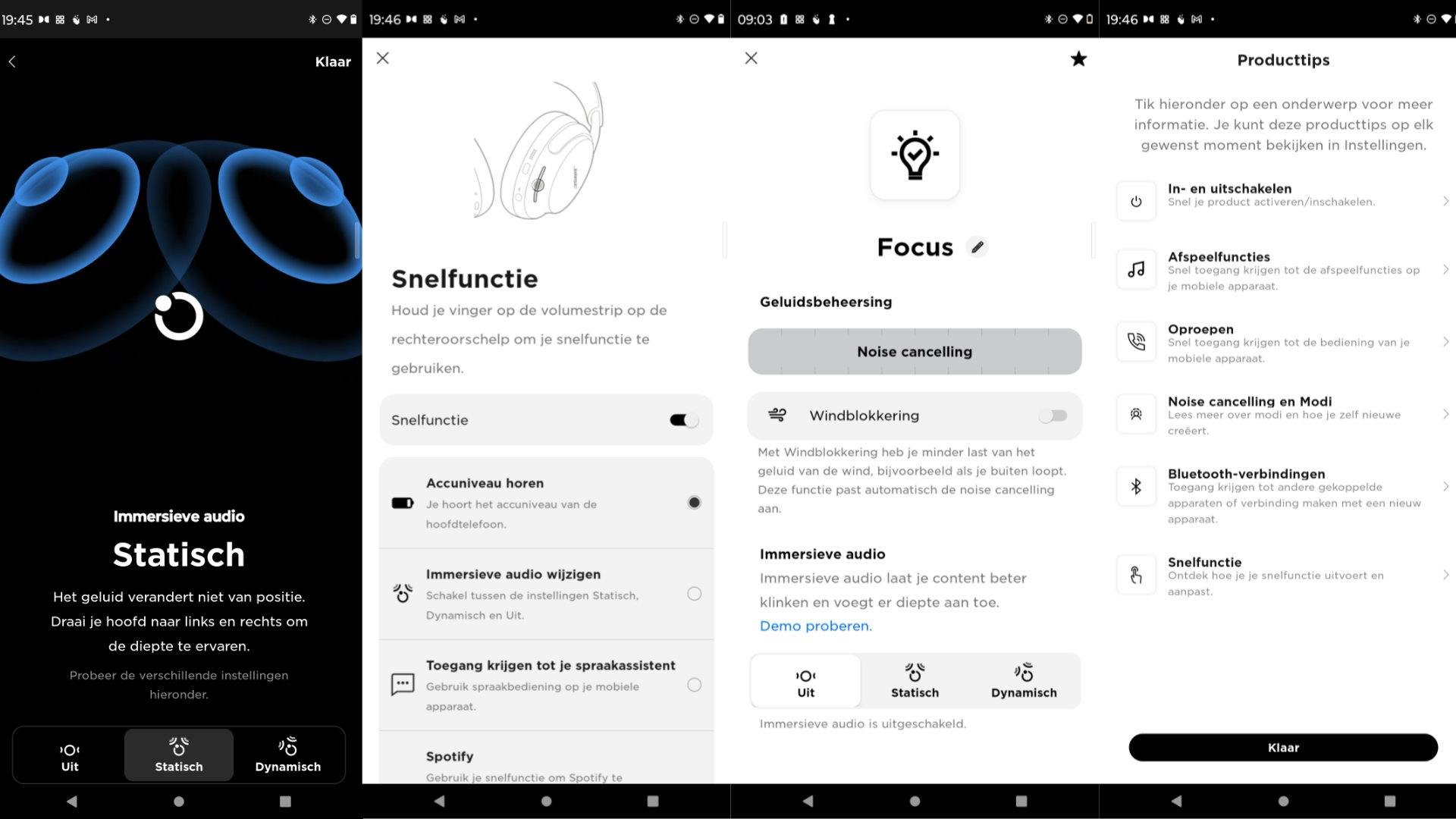 Verschillende screenshots van de Bose Music-app.