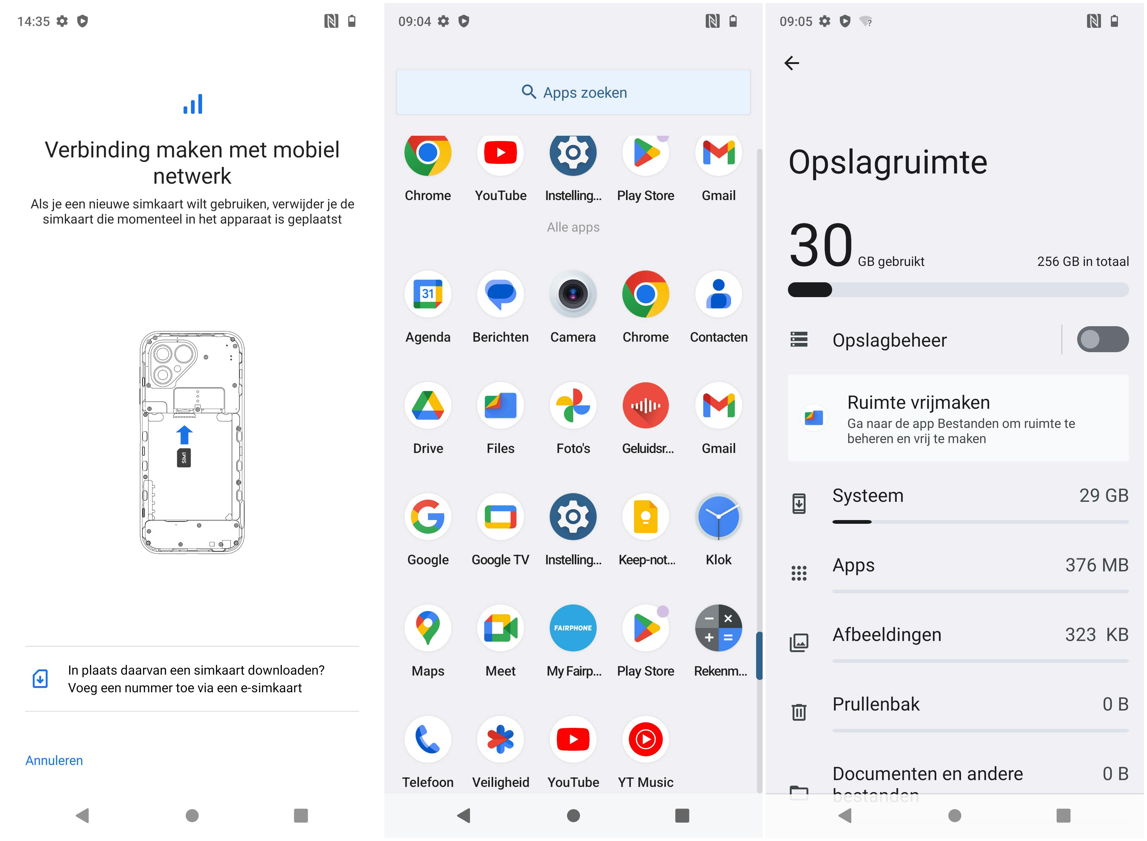 Drie screenshots van de software naast elkaar.