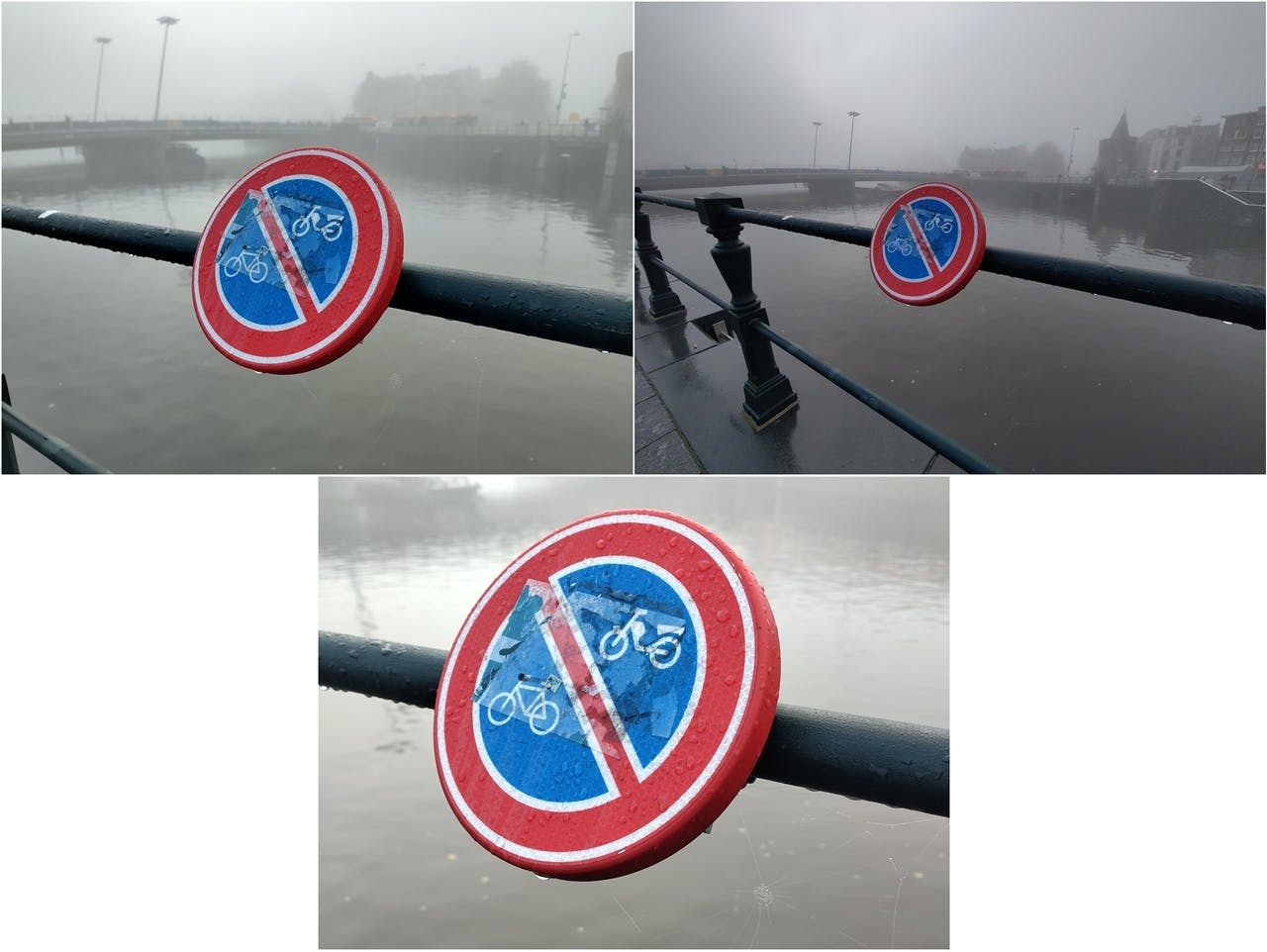 Linksboven: de hoofdcamera, rechtsboven: de groothoekcamera, onder: 2x ingezoomd via de hoofdcamera.