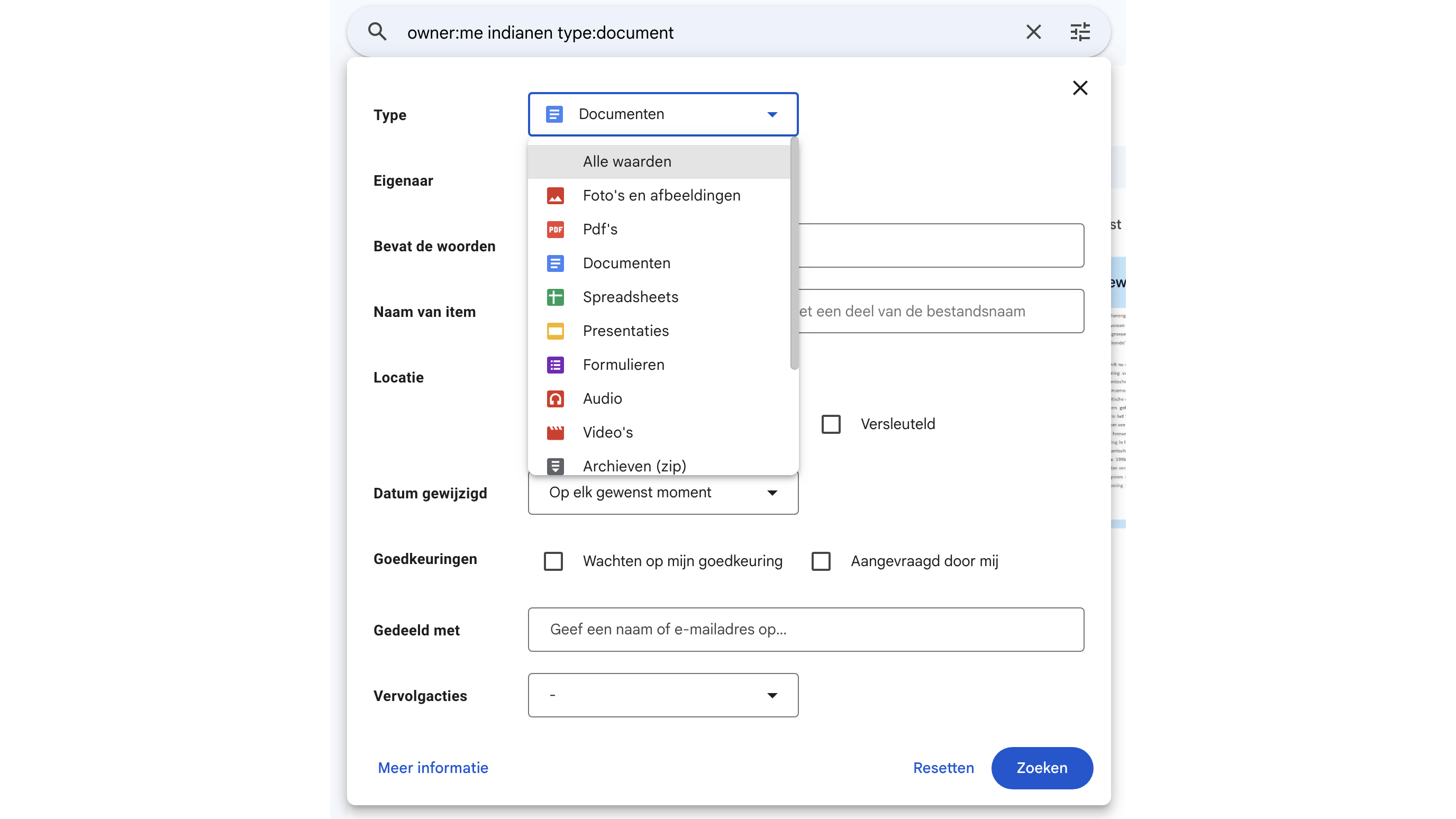 Filter de inhoud van je Drive op basis van het type bestand.