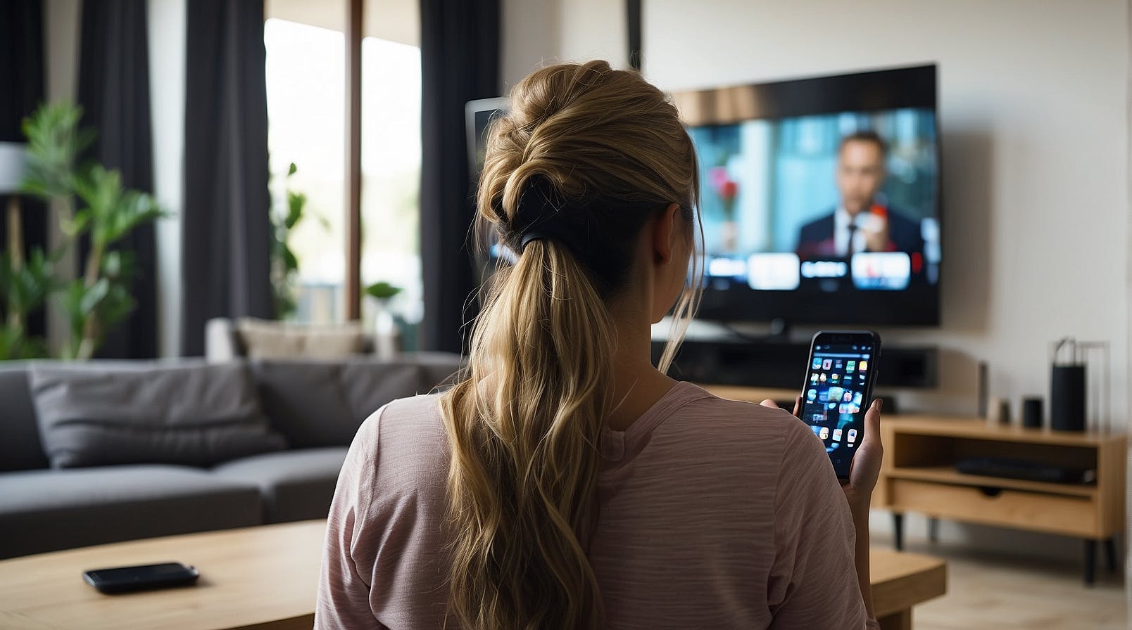 Vrouw tv smartphone