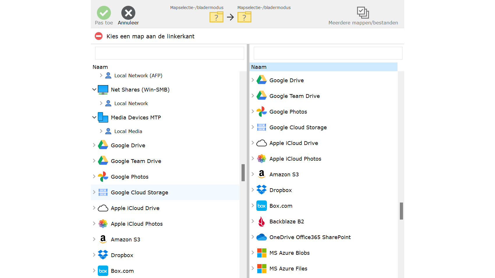 GoodSync ondersteunt een flinke hoeveelheid mapsoorten.