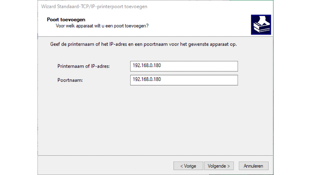 Geef de wifi-printer een ip-adres waarvan de eerste drie segmenten overeenkomen met het ip-adres van de pc.