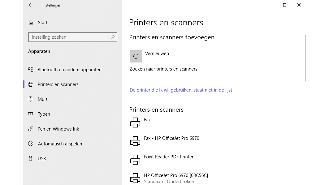 Verwijder de probleemprinter en voeg hem opnieuw toe.