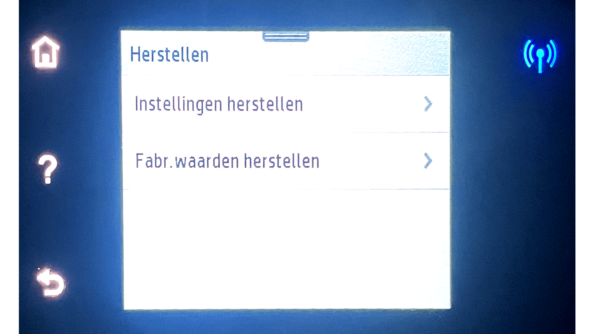 Na een complete reset moet je de netwerkinstellingen van de printer opnieuw invoeren.