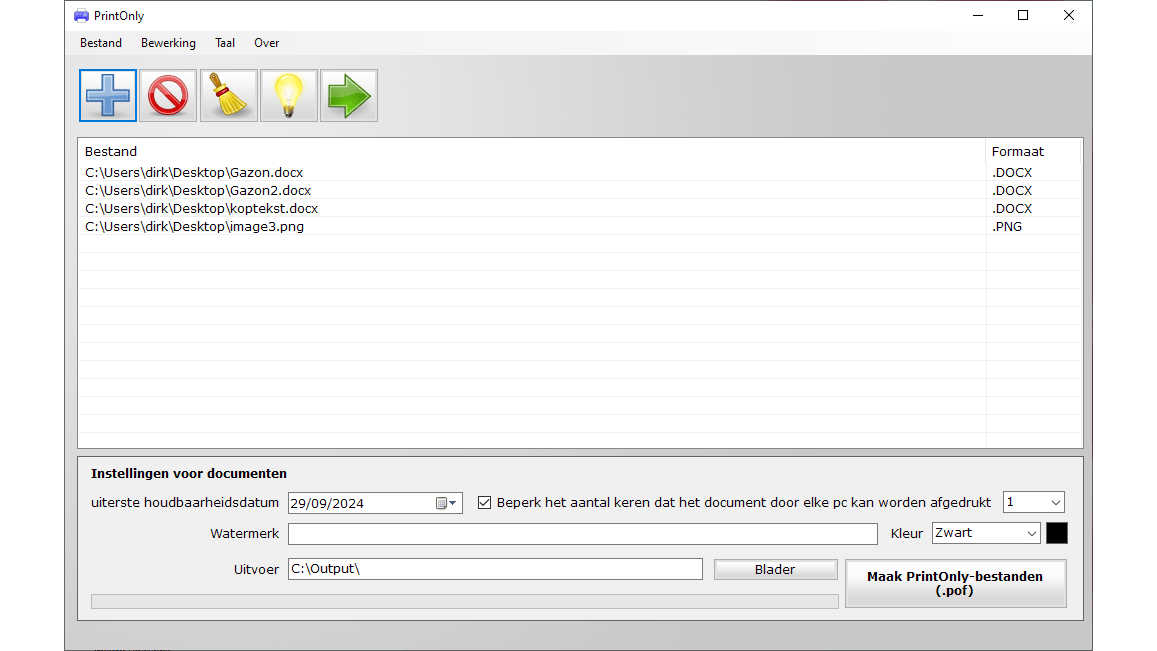 Je kunt meerdere bestanden tegelijk laten omzetten naar het pof-formaat.