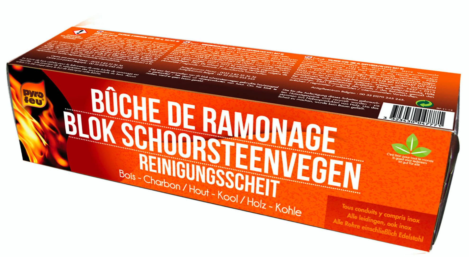 Chemische producten maken de roet los, maar zijn geen alternatief voor schoorsteenvegen. (foto: https://www.pyrofeu.fr)