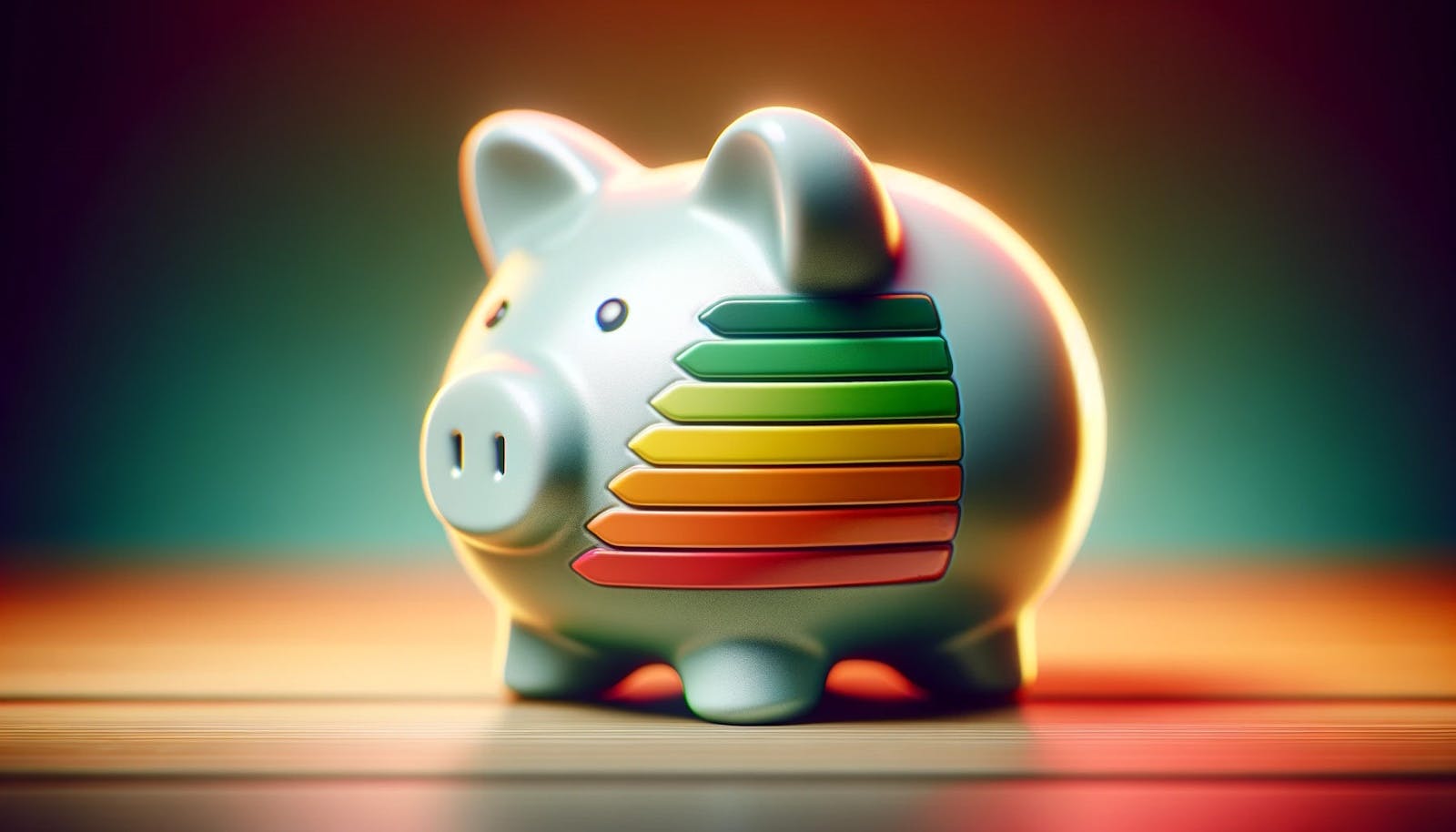 Spaarvarken met energielabels op zijn zij